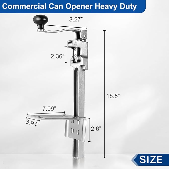 Commercial Can Opener Heavy Duty for 11100, Industrial Can Opener for 10 Cans, Manual Can Opener with Plated Steel Base Stainless Steel Blade for Cans Up to 11” Tall