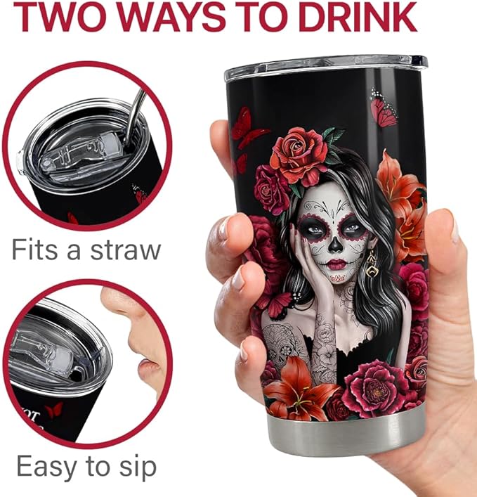 Sugar Skull Tumbler 20oz Stainless Steel Insulated Coffee Travel Mug Cup for Women Girls Gifts for Birthday Christmas Halloween