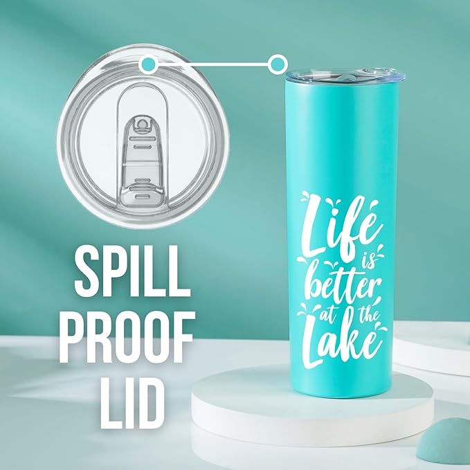 Onebttl Lake House Gifts for Women, 20oz Stainless Steel Insulated Tumbler, Housewarming Gifts for Lake Lovers - Teal, Life is Better at the Lake