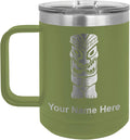 LaserGram 15oz Vacuum Insulated Coffee Mug, Tiki Statue, Personalized Engraving Included (Camo Green)