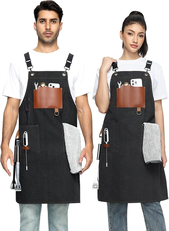 Kitchen Apron - 3 Large Pockets, Cross Back Apron With Adjustable Straps, Cooking Kitchen Chef Apron For Women And Men, Wear-Resistant & Easy To Clean.
