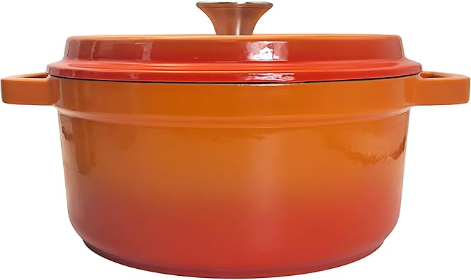 Enameled Cast Iron Dutch Oven with Lid, Orange, Round, 4Quart, Heat-Resistant Handles, for Cooking, Baking (Orange, 24CM)