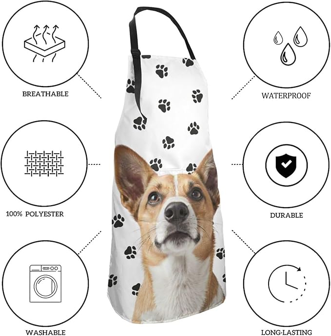 Custom Dog Face Apron for Men Women, Personalized Photo Bib Apron with Pockets, Customized Chef Aprons