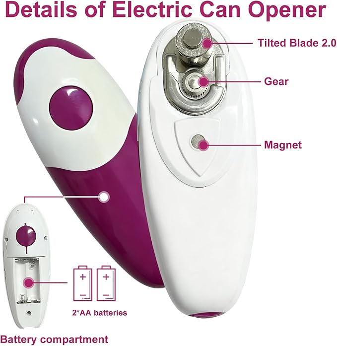 Electric Can Opener for Seniors & Arthritis - Automatic, Hands-Free, High Torque Kitchen Tool - Smooth Edge Safety Cut for Weak Hands Without Harm