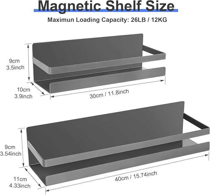 Uten Large Spice Rack for Refrigerator, 2 Pack Strong Magnetic Shelves, Moveable Fridge Organizer, Perfect Space Saver