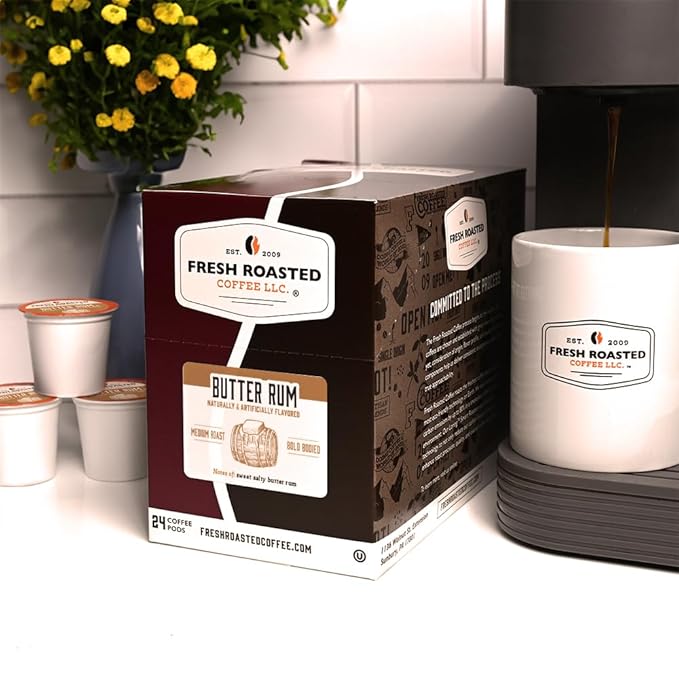 Fresh Roasted Coffee, Butter Rum, Flavored Coffee Pods, 72 Count