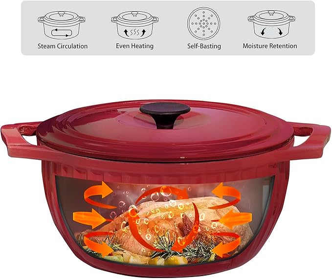 5.3 Quart Enameled Cast Iron Dutch Oven with Lid, red dutch oven, enameled pot with lid, Sturdy Dutch Oven Cookware (Ruby Red)