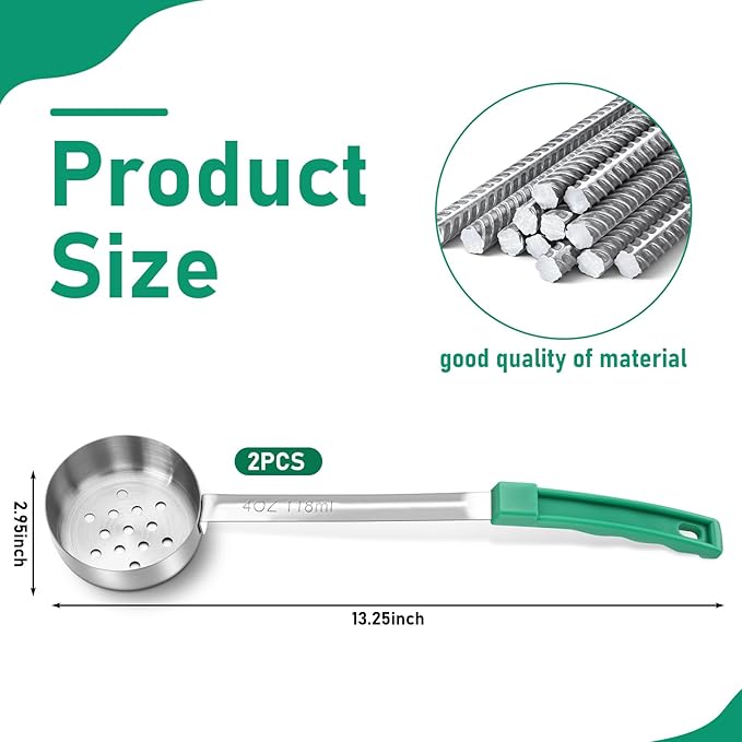 2 Pcs Portion Control Serving Spoons, Restaurant Measuring Serving Ladle Utensils, Portion Spoons for Weight Loss, Kitchen(Green,4 oz,Slotted)
