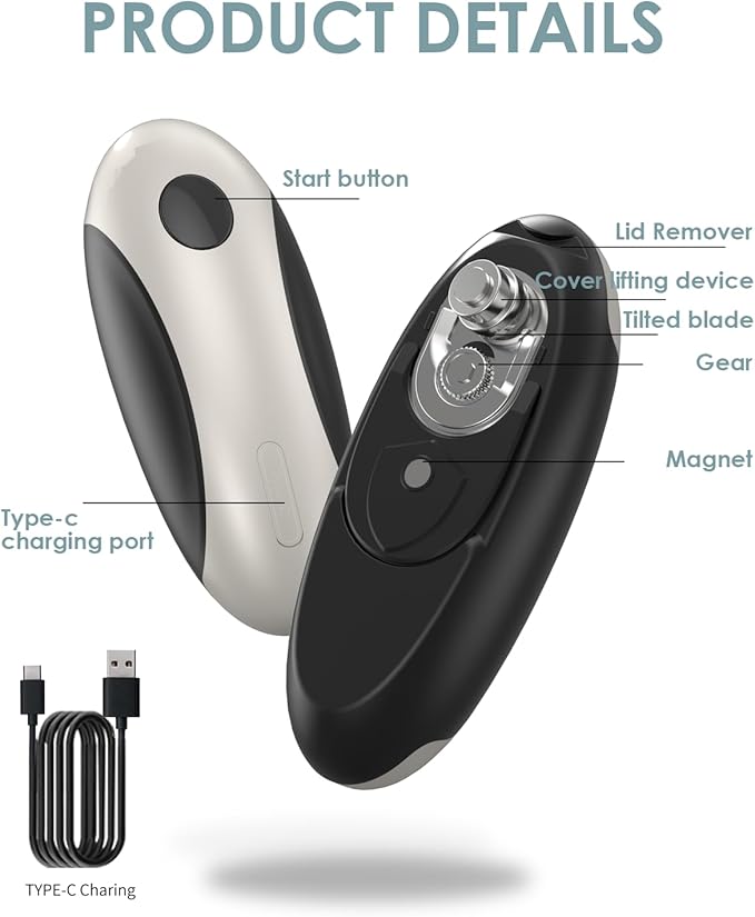 Rechargeable Electric Can Opener - One Touch Automatic, Hands Free Operation Easy Grip for Seniors & Arthritis, Works with All Cans - Cordless, No Sharp Edges