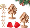 Christmas Tree Trivets Set of 4 for Hot Dishes, Natural Tree Trivet Set - 4 Wooden Trivets & 1 Stand Like a Christmas Trees, Kitchen Counter Decor Tools, Artisanal Wooden Coasters(Burlywood-2pcs)