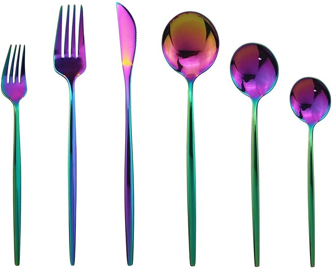 JASHII Silverware Set, Mirror Polished Rainbow Flatware Cutlery Service for 6, Shiny Finish 36 Pieces Stainless Steel Utensils Dinner Knife Fork Spoon Dessert Fork Salad Spoon Dishwasher Safe