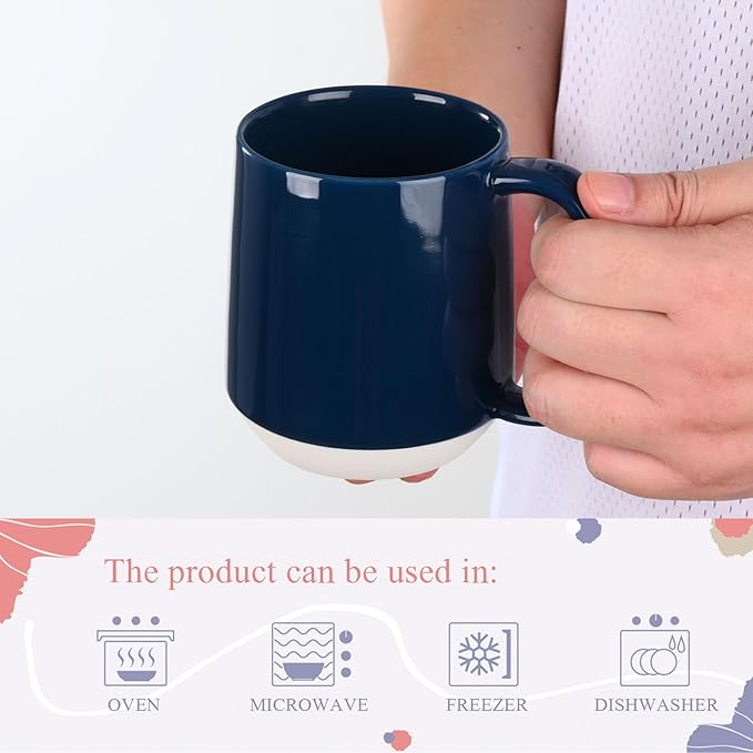 Miicol Ceramic Coffee Mug, 16 oz Large Coffee Cup, Tea Mug with Handle, Flat Bottom Mug for Men, Women, Office, Microwave and Dishwasher Safe, Multi-Color, Deep Ocean Blue