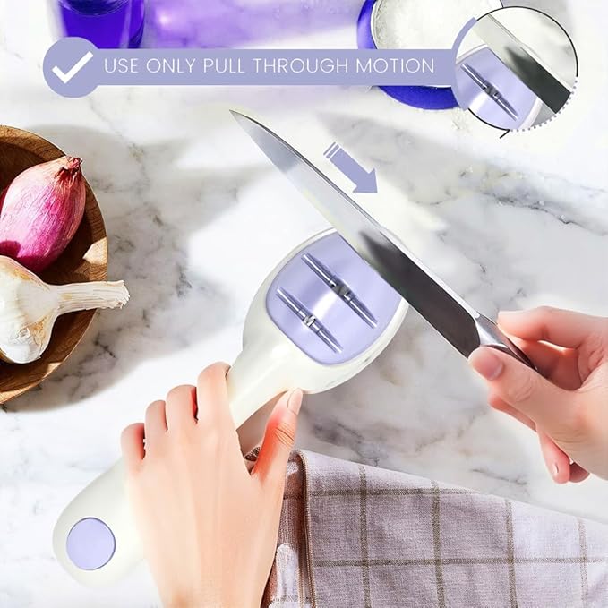 Knife Sharpener for Kitchen,Handheld Sharpener for Repairing and Polishing Kitchen Knives,Manual Sharpener Suitable for Various Kitchen Knives (Blue)