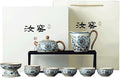Chinese Tea Pot Sets,10 Pcs Portable Ceramic Cup for Tea, White And Blue Tea Kettle Set,Including 1 Teapot, 1 Tea Strainer, 7 Tea Cups, Asian Tea Sets For Adult,Home,gifing,Tea Lover And Office