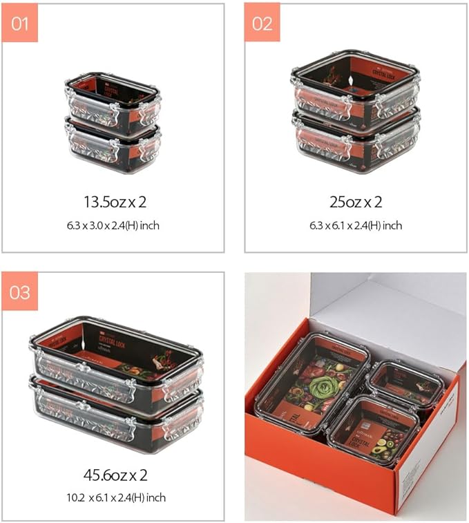Airtight Food Storage Containers with Lids Gift Set (6 pack) BPA-Free | Clear | Microwave, Freezer and Dishwasher Safe | Leak-Proof | Kitchen Fridge Organizer Fruit Boxes | Fresher Food