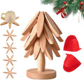 Christmas Tree Trivets Set of 4 for Hot Dishes, Natural Tree Trivet Set - 4 Wooden Trivets & 1 Stand Like a Christmas Trees, Kitchen Counter Decor Tools, Artisanal Wooden Coasters(Burlywood-1pc)