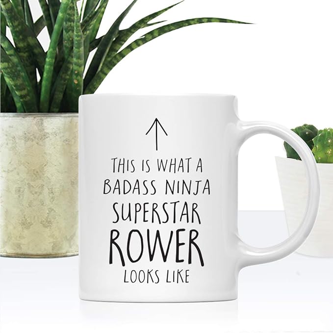 Andaz Press Funny 11oz. Ceramic Coffee Tea Mug Gift, This is What a Badass Ninja Superstar Rower Looks Like, 1-Pack
