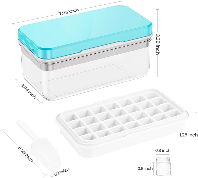 Ice Cube Tray with Lid and Bin, 28 pcs Ice Cubes Molds, Ice Trays for Freezer, Ice Cube Tray Mold, with 1 tray, Ice Freezer Container, Spill-Resistant Removable Lid & Ice Scoop, for Whiskey,Cocktail