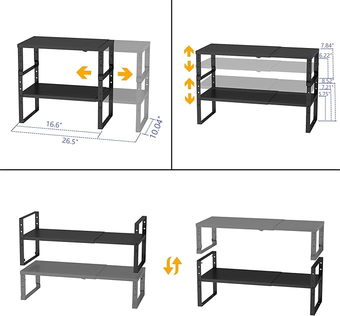 Expandable,Stackable Spice Rack,Seasoning Organizer and Storage,Spices Jar Racks for Cabinet,Countertop, Metal Pantry, Cupboard,Laundry Storages,Heavy Duty(2 PACKS/MEDIUM/BLACK)