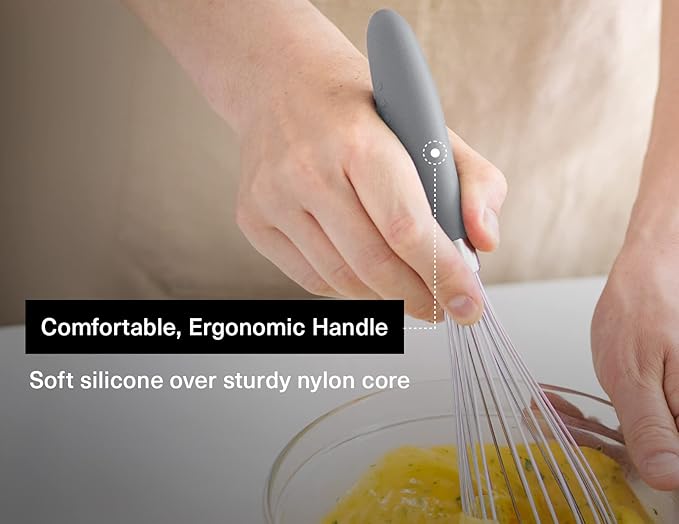 Misen Stainless Steel Balloon Whisk - Dishwasher Safe - Ergonomic Silicone Grip, Versatile Cooking Whisk for Eggs, Durable Construction - Professional-Grade Kitchen Tool - Gray