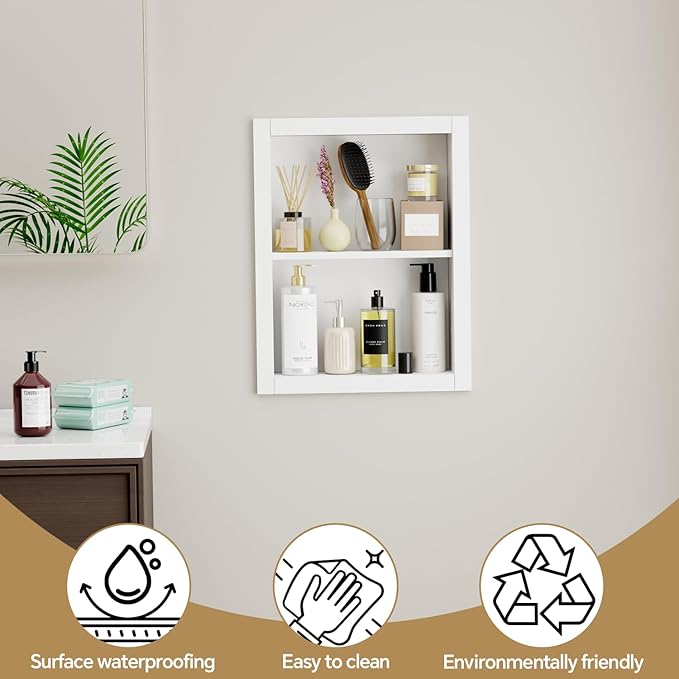 14'' * 18'' Recessed Medicine Cabinet Wall Niche Wood, 2-Tier Bathroom Niche Insert for Drywall, in Wall Shelf Medicine Cabinets Replacement, for Living Room, Bathroom Storage