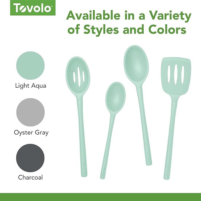 Tovolo Flex-Core Non-Stick All Silicone Deep Spoon Kitchen Utensil for Mixing and Serving – Heat-Resistant, Dishwasher Safe & BPA Free - Aqua