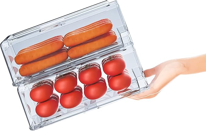 YekouMax Pantry Organization and Storage Bins, Refrigerator Organizer, Plastic Stackable Storage Bins with Drawers, Pull-Out Cabinet Containers for Fridge Kitchen Office (2 PACK, 11.81"x5.31"x 4.52")