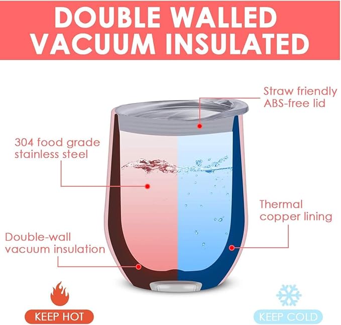 12oz Wine Tumbler with Lid With straw Stainless Steel Wine Tumbler Cups Double Wall Vacuum Insulated Travel Mugs Stemless Cup 12 Pack (White)