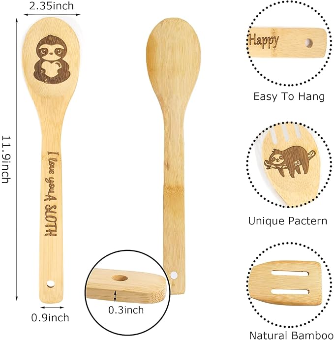 5PCS Sloth Wooden Cooking Spoons,Sloth Gifts for Women,Sloth Kitchen Decor,Sloth Stuff,Sloth Kitchen Gadgets,Sloth Themed Gifts for Housewarming Wedding Kitchen Gift