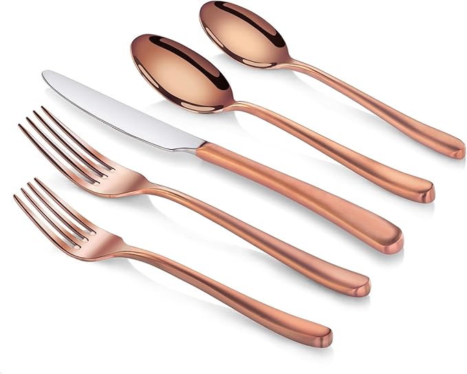 Cangshan 1027020 Rain II Series 20-Piece Stainless Steel 18/10 Forged Antique Copper Finish Flatware Set
