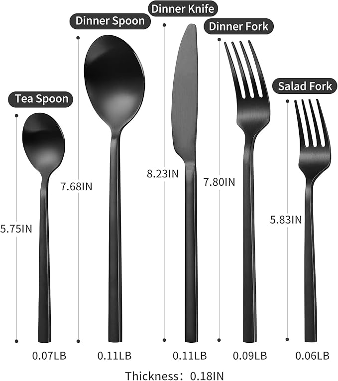 40-Piece Black Silverware Set, Rectangular Flatware Set for 8, Matte Stainless Steel Cutlery Set, Home Essentials and Kitchen Utensils Set, for Restaurant, Party And Wedding, Dishwasher Safe