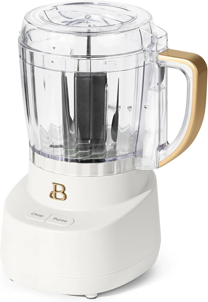 Beautiful 3-Cup Food Chopper, Electric Mini Processor with Plastic Bowl, BPA-Free, Stainless Steel Blade, Dishwasher Safe, Compact Touch Control Kitchen Appliance Powerful 250-Watt (White Icing)