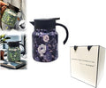 Vintage Floral Pattern Teapot, Doresty Tea Pot, Vintage Floral Pattern Tea-Built-In Infuser, Stainless Steel Thermal Carafe with Lid for Hot Drinks (Blue, Plastic handle)