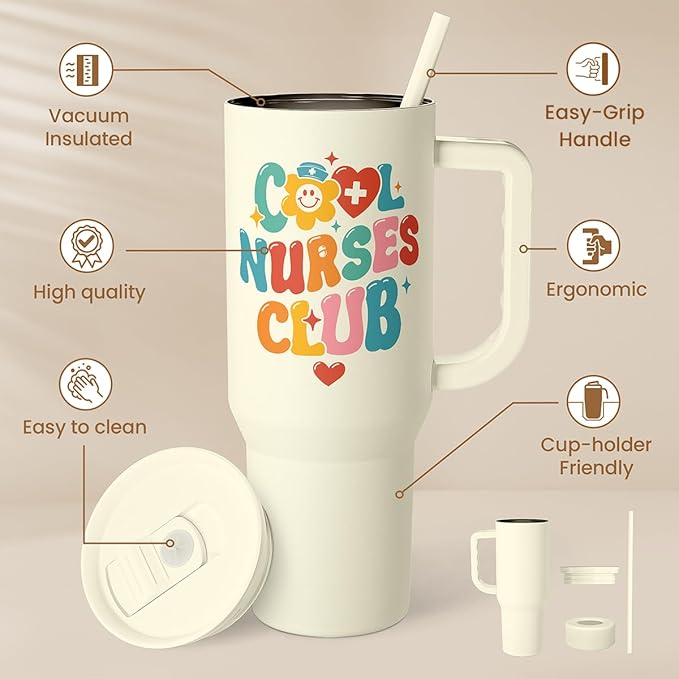 SANDJEST Nurse Tumbler 40oz, Cool Club Coffee Travel Mug With Straw - Perfect Nurse Gift for Any Occasion