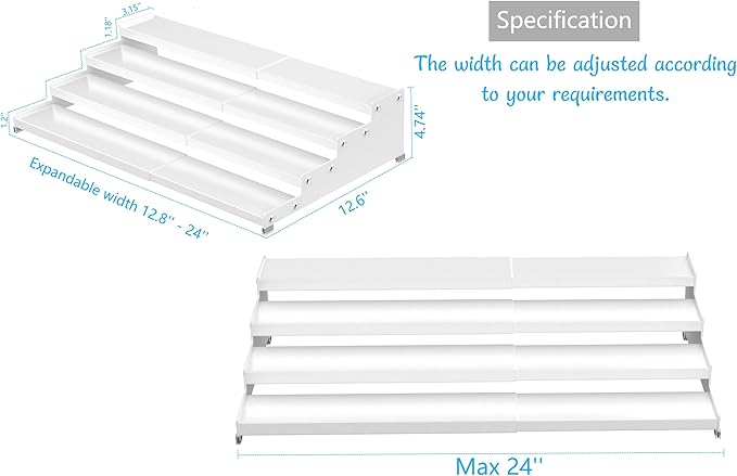 Expandable 4-Tier Step Spice Rack Organizer for Kitchen Cabinet Modern Design and Non Skid Space Saving Storage Shelf for Countertop Cabinets Pantry(2Packs/White)