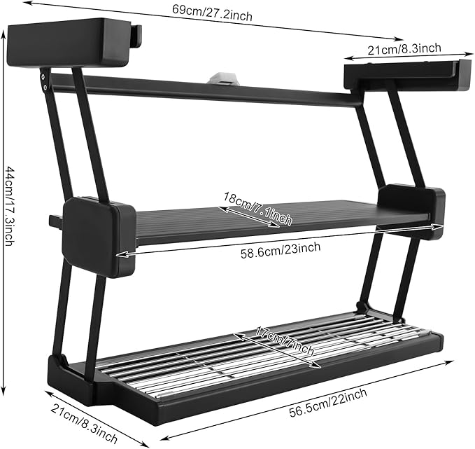 2-Tier Pull-down Kitchen Spice Rack, Spice Drawer Organizer Shelf for Small Space, Height Adjustable Heavy Duty Metal Basket, for kitchens, bedrooms, balconies, offices