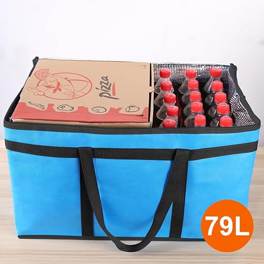 Bodaon 4-Pack Cooler Insulated Food Delivery Bag for Doordash/Uber Eats, XXX-Large Thermal Bags for Catering/Hot Pizza, Travel/Camping/Picnic Basket，Grocery Reusable Warmer and Frozen, Blue-Black Edge