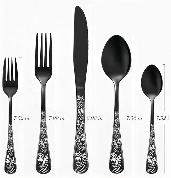 Black Silverware Set, Stainless Steel Flatware Set 30 Pcs for 6, Includes Forks Knives Spoons, Mirror Polished Eating Utensils Sets, Durable Restaurant Cutlery Set - Dishwasher Safe