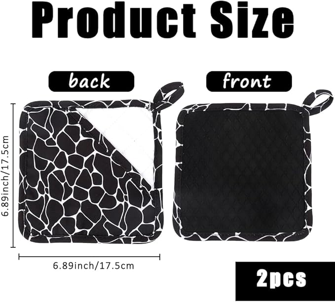 Pot Holders for Kitchen 2 Pack Heat Resistant Hot Pads for Kitchen Counter Decor,Silicone Non-Slip Hot Pad with Soft Cotton Lining Pot Holder Trivets for Kitchens Oven Cooking Baking Pans,Black Stripe
