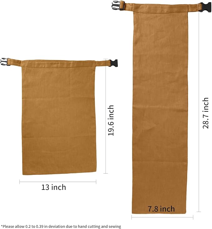 2 Pack 100% Linen Bread Bags for Homemade Bread Sourdough 13 x 19.6 Inch Reusable Bread Storage Bag 7.8 x 28.7 Inch for large Baguette (Dark Yellow)