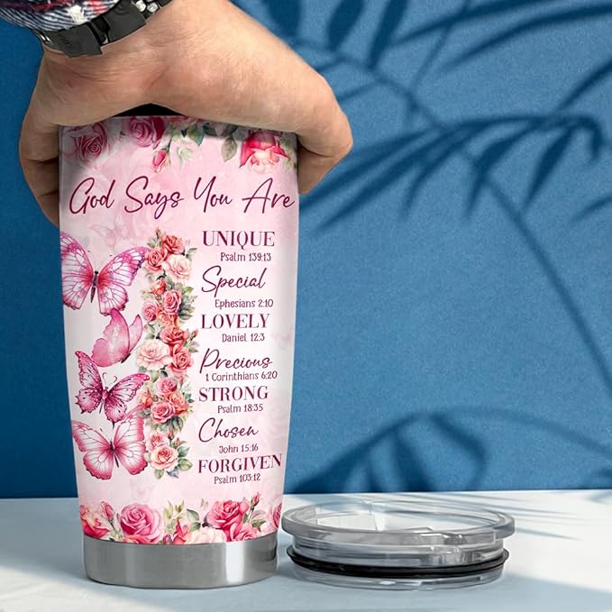 SANDJEST Inspirational Gifts for Women Gods Say You Are Tumbler 20oz Stainless Steel Insulated Coffee Travel Cup Mug Motivational Christian Gift for Women Birthday Christmas
