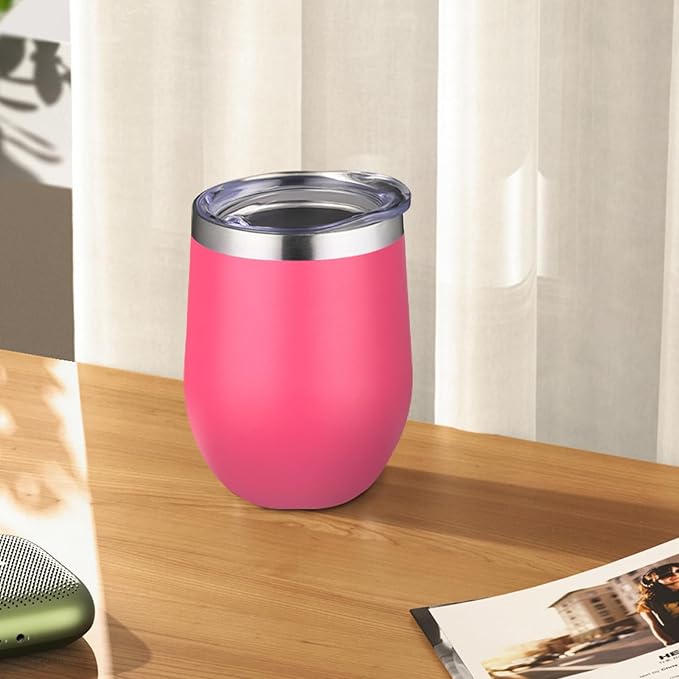 12oz Stemless Wine Tumbler with Lid Double Wall Insulated Wine Cup Stainless Steel Glasses Tumbler with Straw Insulated cocktail Tumbler Coffee Mug for Hot and Cold Beverages (Multicolor-6,4Pack)