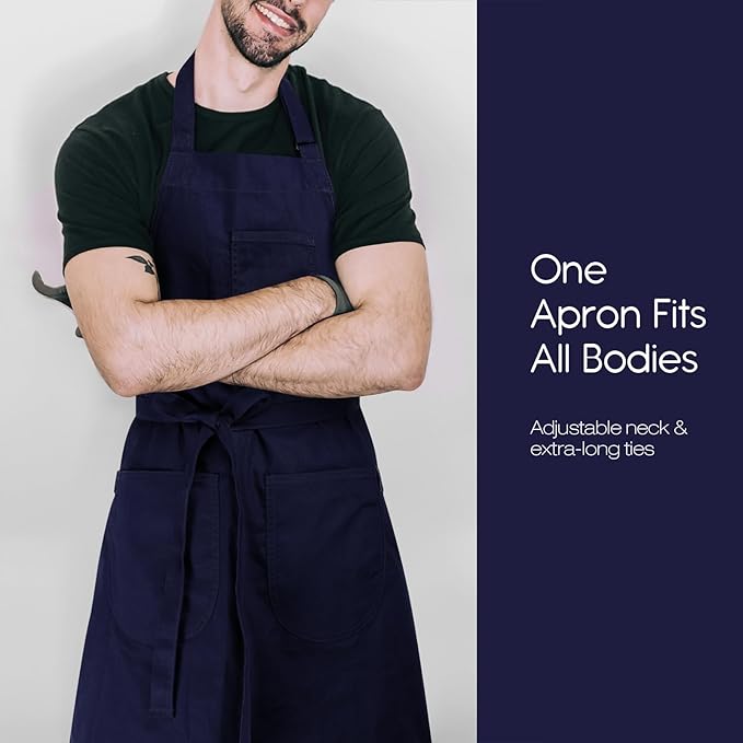 Unisex Apron with Pockets for Cooking, Salon & Art - 100% Cotton Adult Kitchen, Chef, Stylist Apron (Blue)