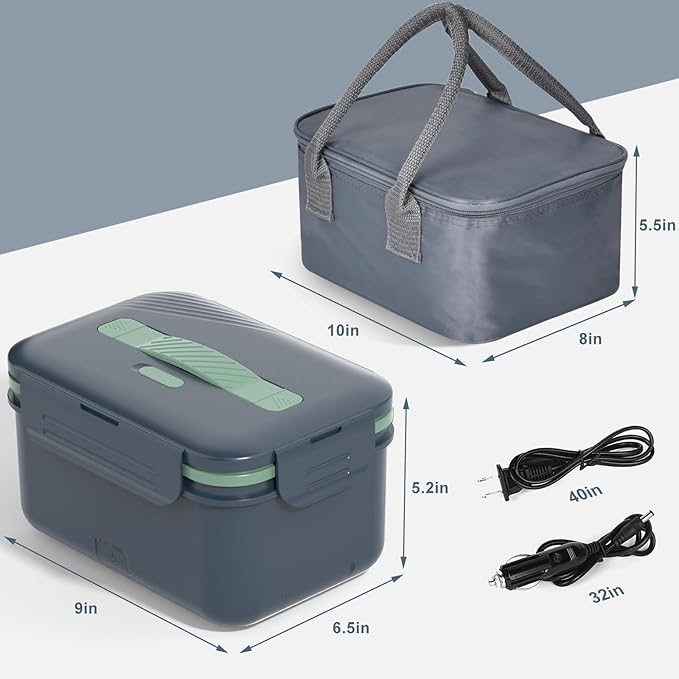 Electric Heated Lunch Box for Car Truck Home 1.8L 100W Portable Food Warmer with 12V/24V/110V/220V Hot Meal for Work Travel Jobsite Camping Christmas Gifts White Elephant Gifts for Adults/Men/Woman