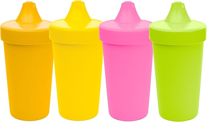 Re-Play Spill-Proof Sippy Cups - Reusable 10 Oz Set of 4, Dishwasher & Microwave Safe, Made in USA, Citrus
