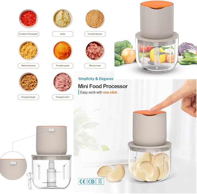 Wireless Electric Food Processor，600ML Electric Food Chopper For Meat,Onions,vegetables,Garlic,Complementary Food, Meat Chopper Blender