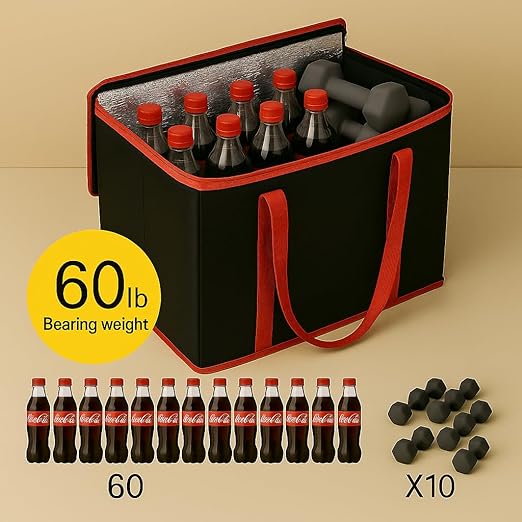 2Pk Trunk Organizer for Car Insulated Reusable Grocery Bags, Collapsible Cooler Bag for Groceries, Heavy Duty Large Insulated Bag (Large, Charcoal Black)