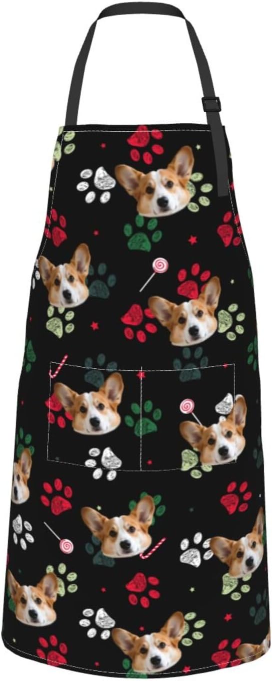 Custom Dog Face Apron for Men Women, Personalized Photo Bib Apron with Pockets, Customized Chef Aprons