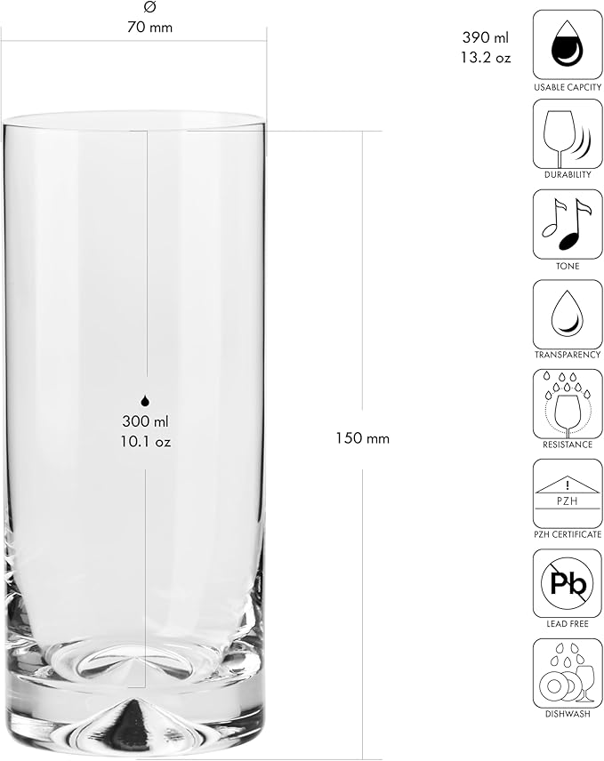 Krosno Water Juice Drinking Glasses, Set of 6, 10 oz, Mixology Collection, Ideal for Everyday Use, Cold Drinks Glasses, Dishwasher Safe, Made in Europe