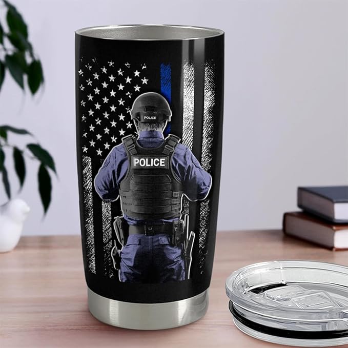 SANDJEST Police Tumbler 20oz Stainless Steel Insulated Coffee Travel Mug Cup Police Officer Gifts for Men Dad Husband on Birthday Christmas Fathers Day